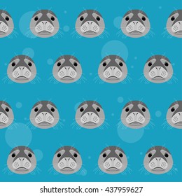 Cartoon sea seal portrait seamless pattern background. 