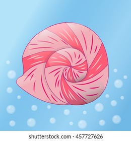 cartoon sea shell submerged under water with air bubbles . vector illustration for your design , website , menus , flyers , advertisements, postcards, poster