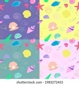Cartoon sea shells seamless background pattern