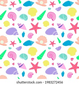 Cartoon sea shells seamless background pattern