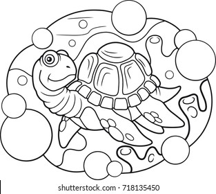 cartoon sea turtle funny illustration
