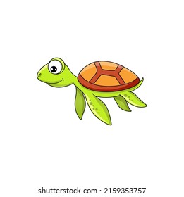 Cartoon sea turtle isolated marine animal cute funny aquatic personage. Vector reptile, nautical tortoise with comic face and big eyes. Ocean terrapin with shell, aquarium pet, turtle mascot