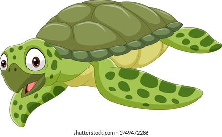 Cartoon sea turtle on white background