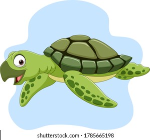 Cartoon sea turtle swimming in the ocean