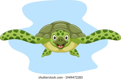 Cartoon sea turtle swimming in the ocean