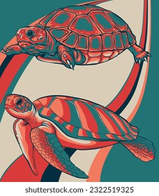 Tortuga marina de caricatura. Ilustración vectorial de Eretmochelys Imbricata