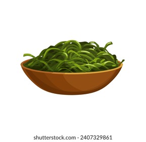 Cartoon seafood, seaweed salad or wakame for sea food cuisine or restaurant, isolated vector. Seaweed snack or salad dish for seafood cuisine, cooking ingredient or sushi bar menu and food product