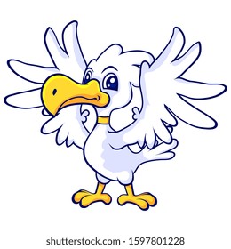 cartoon seagul opening both of wings and ready to fly 