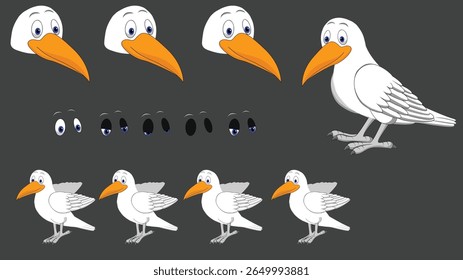 Cartoon Seagull Animation Frames vector