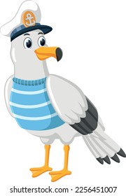 Cartoon Seagull Bird in captain uniform