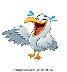 Cartoon seagull character. Cheerful seagull. Vector illustration isolated on white background.