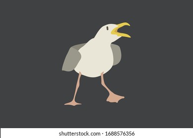 Cartoon seagull. Cute Cartoon seagull, Vector illustration on a grey background. Drawing for children.