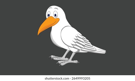 Cartoon Seagull with Orange Beak and Blue Eyes