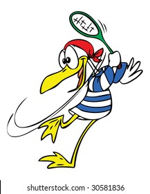 Cartoon Seagull playing tennis