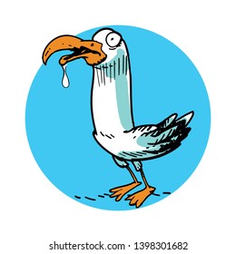 cartoon seagull standing on the ground. vector illustration, isolated on white background. 