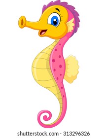 Cartoon Seahorse isolated on white background.