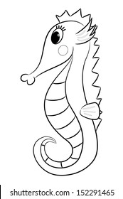 Cartoon seahorse. Outlined. Coloring book. Vector illustration