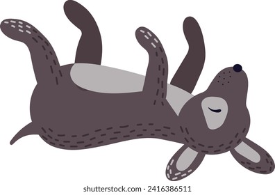 Cartoon seal lying on its back, happy, relaxing. Seal character in playful pose vector illustration.