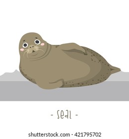 Cartoon seal lying on the shore isolated on white background