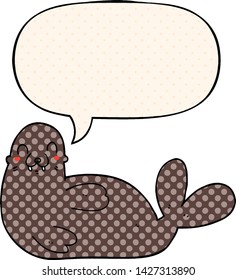 cartoon seal with speech bubble in comic book style