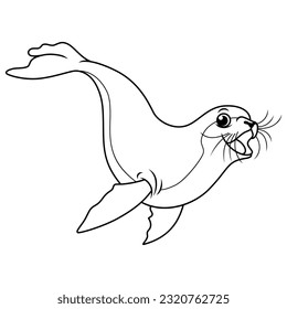 Cartoon seal swimming in line art