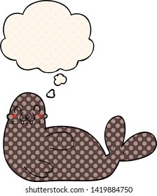 cartoon seal with thought bubble in comic book style