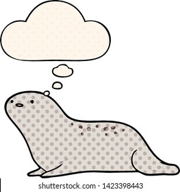 cartoon seal with thought bubble in comic book style