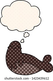 cartoon seal with thought bubble in comic book style
