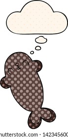 cartoon seal with thought bubble in comic book style