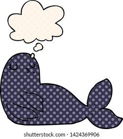 cartoon seal with thought bubble in comic book style