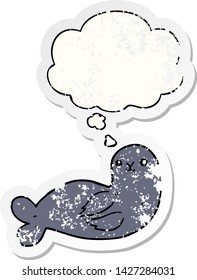 sello de dibujos animados con burbuja de pensamiento como pegatina gastada angustiada