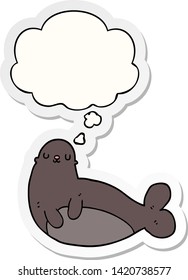 sello de caricatura con burbuja de pensamiento como pegatina impresa