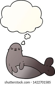 cartoon seal with thought bubble in smooth gradient style