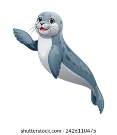 Cartoon seal waving hand. Vector illustration isolated on white background