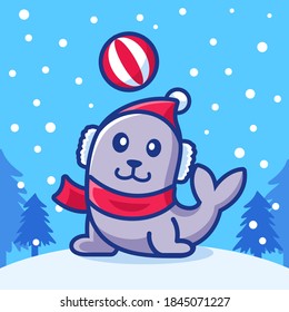 cartoon seals playing in winter season