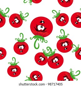 cartoon seamless with animated tomatoes. Abstract vector illustration