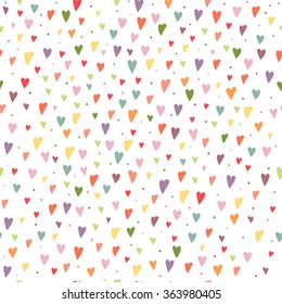 Cartoon seamless background with colorful hearts and circles. Paper for scrapbook or background. Vector illustration