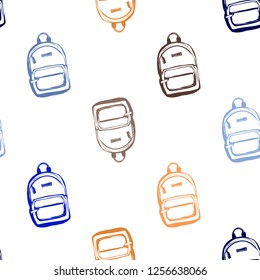 Cartoon seamless with backpack, kids daily routine pattern. Cute modern flat vector illustration on white background