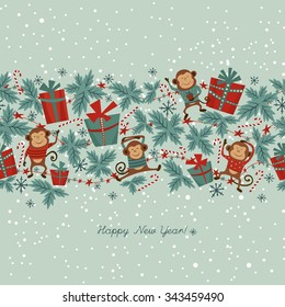 Cartoon seamless border with chinese new year symbol monkey, vector