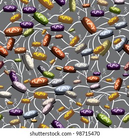 cartoon seamless with buttons "play" and different little men. Abstract vector illustration