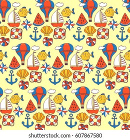cartoon seamless childish nautical pattern 
