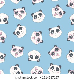 Cartoon Seamless Cute Panda Pattern. Vector, Illustration.