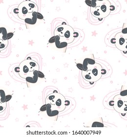 Cartoon Seamless Cute Panda Pattern. Vector, Illustration.