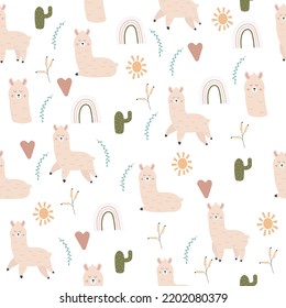 Cartoon seamless llama pattern. Vector illustration