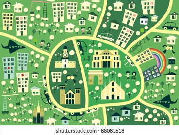 cartoon seamless map of milan