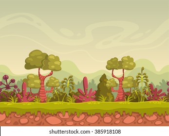 Cartoon seamless nature landscape, vector background for game design, separated layers for parallax effect