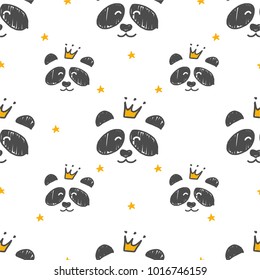 Cartoon Seamless Panda Princess pattern. Use for print design, surface design, fashion kids wear.