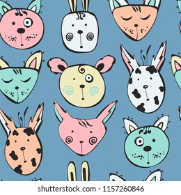 Cartoon seamless pattern with animals.