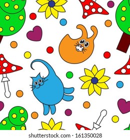 Cartoon seamless pattern with animals on a white background
