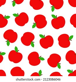 cartoon seamless pattern with apple in flat style, vector illustration of red fresh fruit